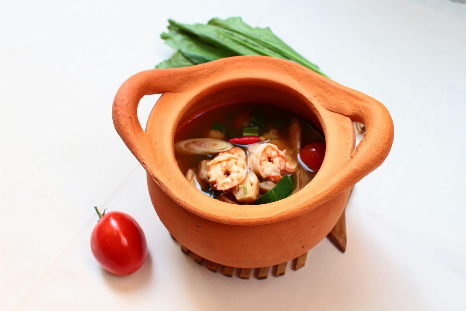 Tom Yum Kung  thai food  in clay pot