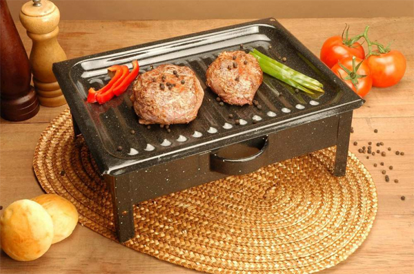 THE ORIGINAL BBQ Meat Table Warmer Brasero Set of 2 Made in Argentina Deluxe Enameled Finish Great For Home or Commercial Use.