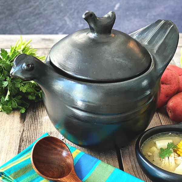 Clay Pot for Cooking With Lid Earthen Pots 2.5 Liters Oval Soup Pot  Casserole Unglazed Black Clay Organic Handmade in La Chamba Kitchen Gift 