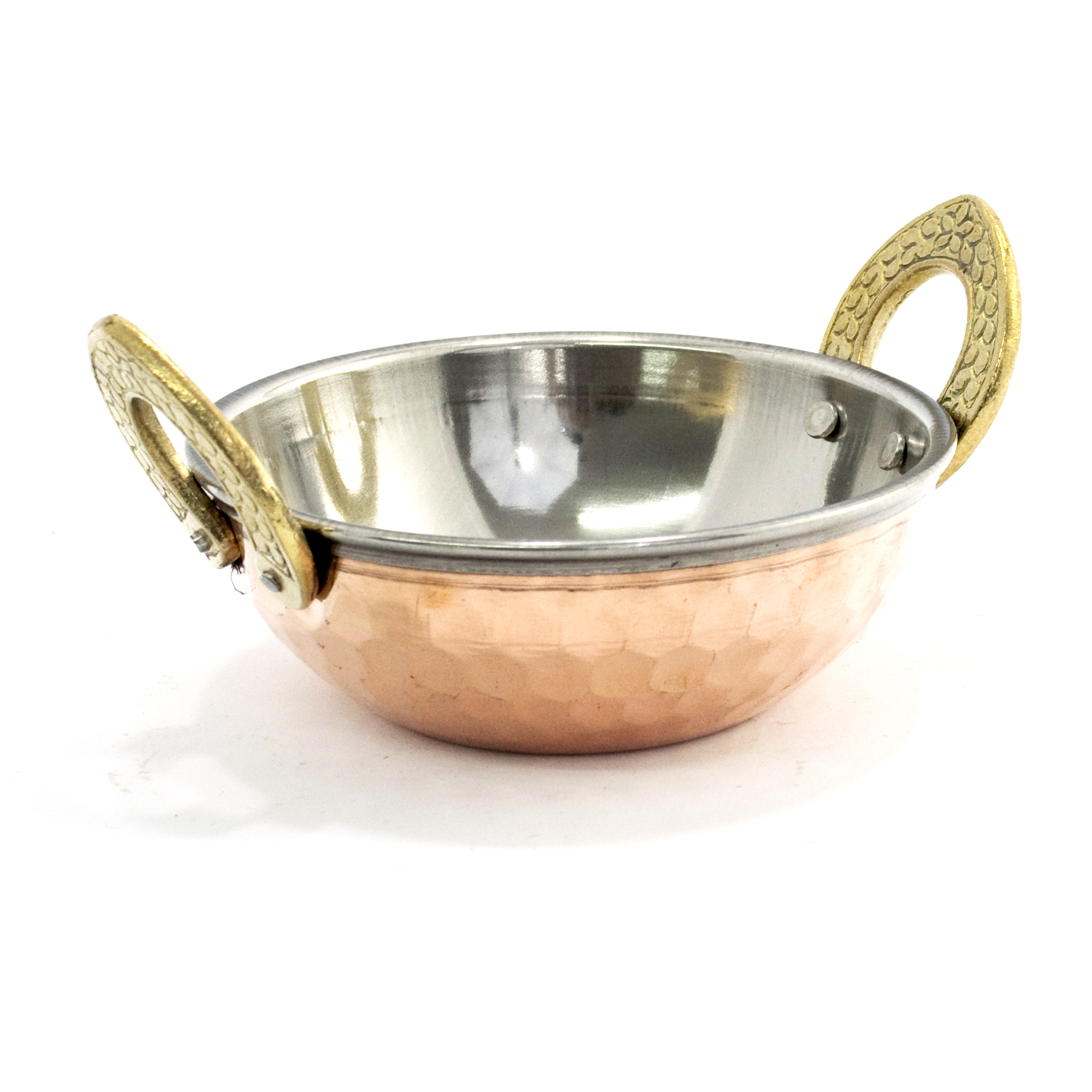 Indian Copper Plated Kadai/Balti Curry Serving Dish /Brass Handles 13cm 