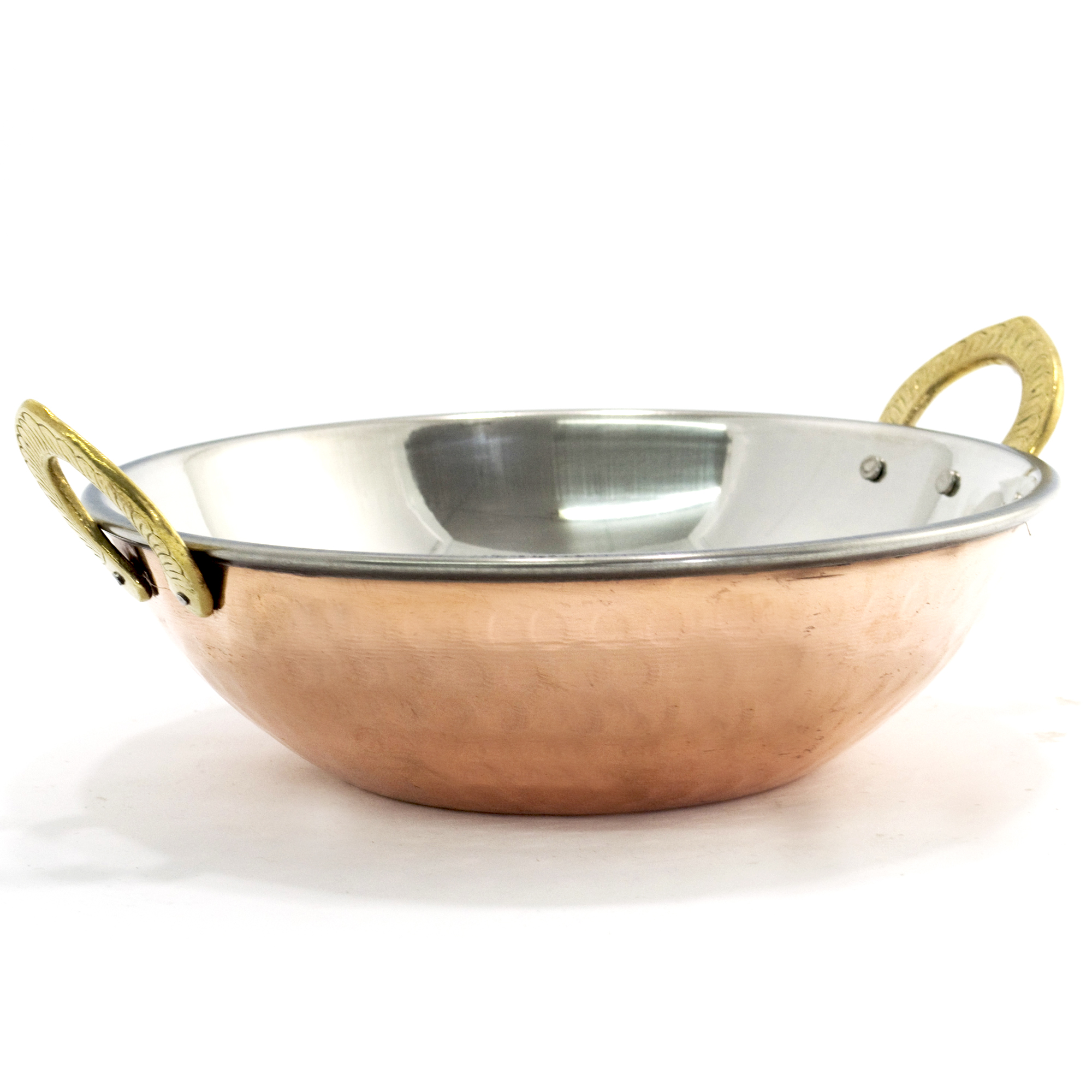 Copper/Stainless Steel Kadai Bowl with Brass Handles - 12 oz.