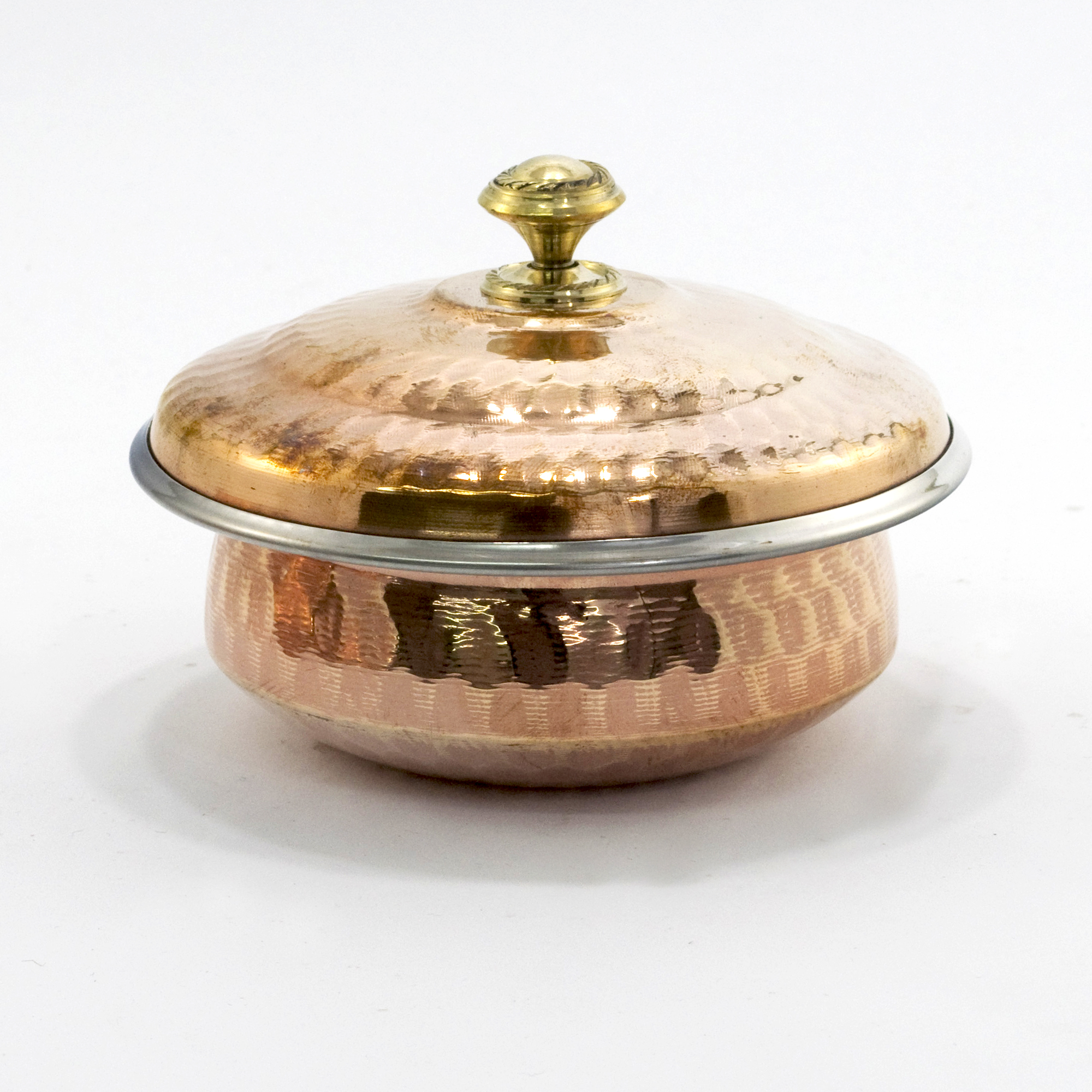 Indian Hammered Copper Hyderabadi Handi with Lid - Family Size