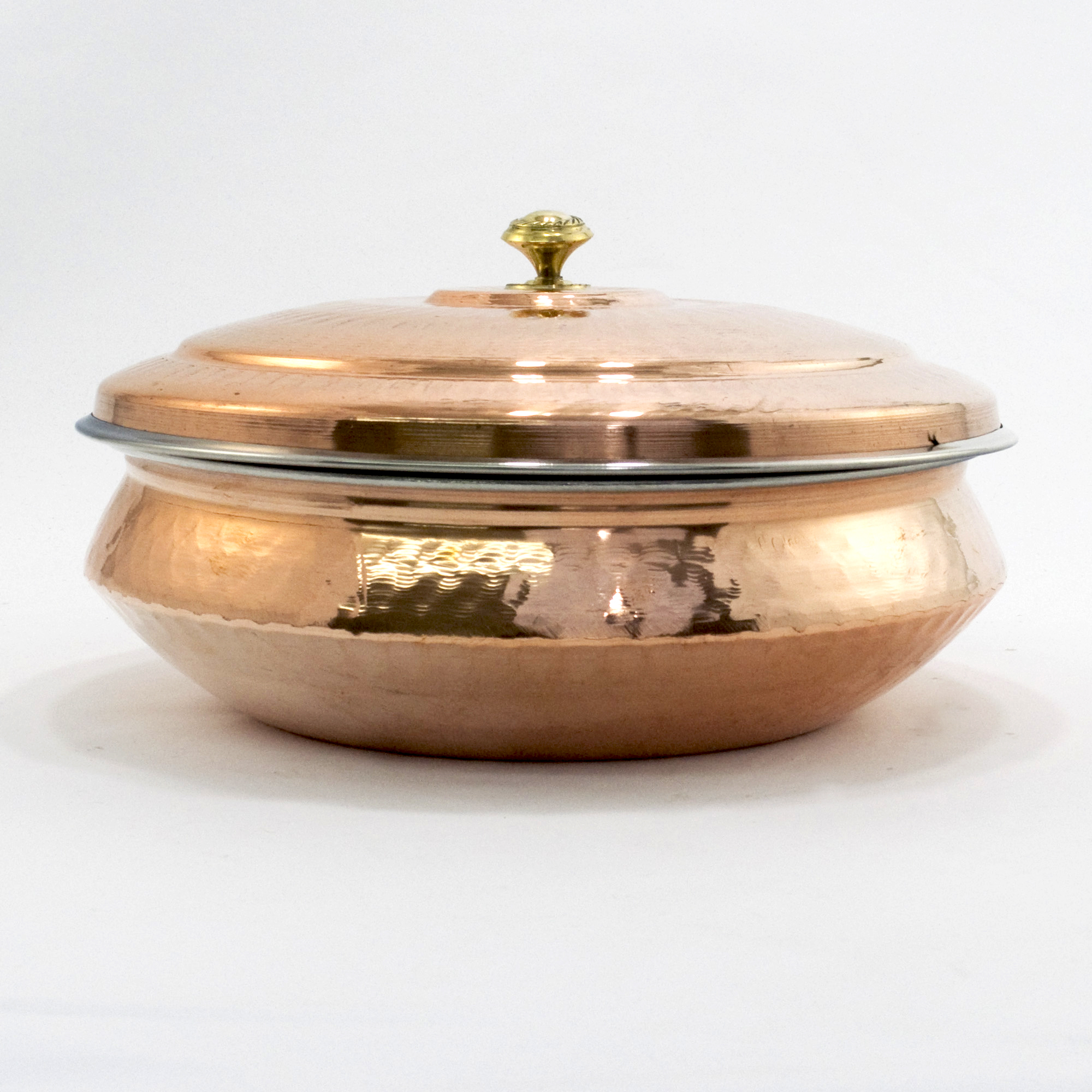 Indian Hammered Copper Hyderabadi Handi with Lid - Family Size