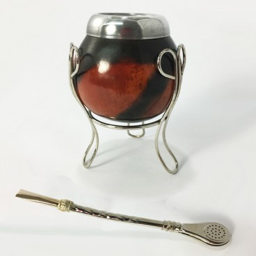 Yerba Mate Calabaza Gourd Set with Wire Stand Including Straw (Bombilla)
