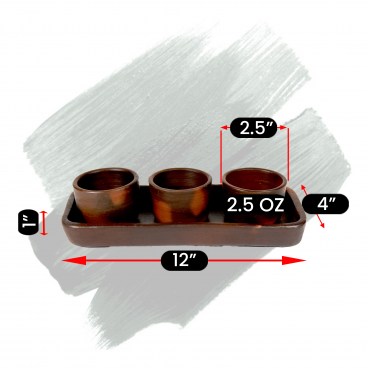 Pomaireware Rectangular Clay Tray with Conical Condiment Bowls