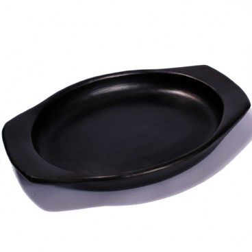 Black Clay Oval Serving Plate with Handle